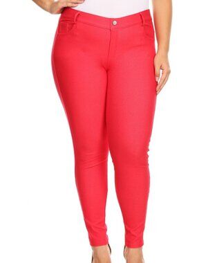 Yelete Red Cotton-Blend 5-Pocket Skinny Jeggings XL Skinny Pants NWT